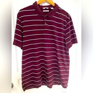 Calvin Klein Men's Liquid Touch Polo, red vine color with horizontal strips.